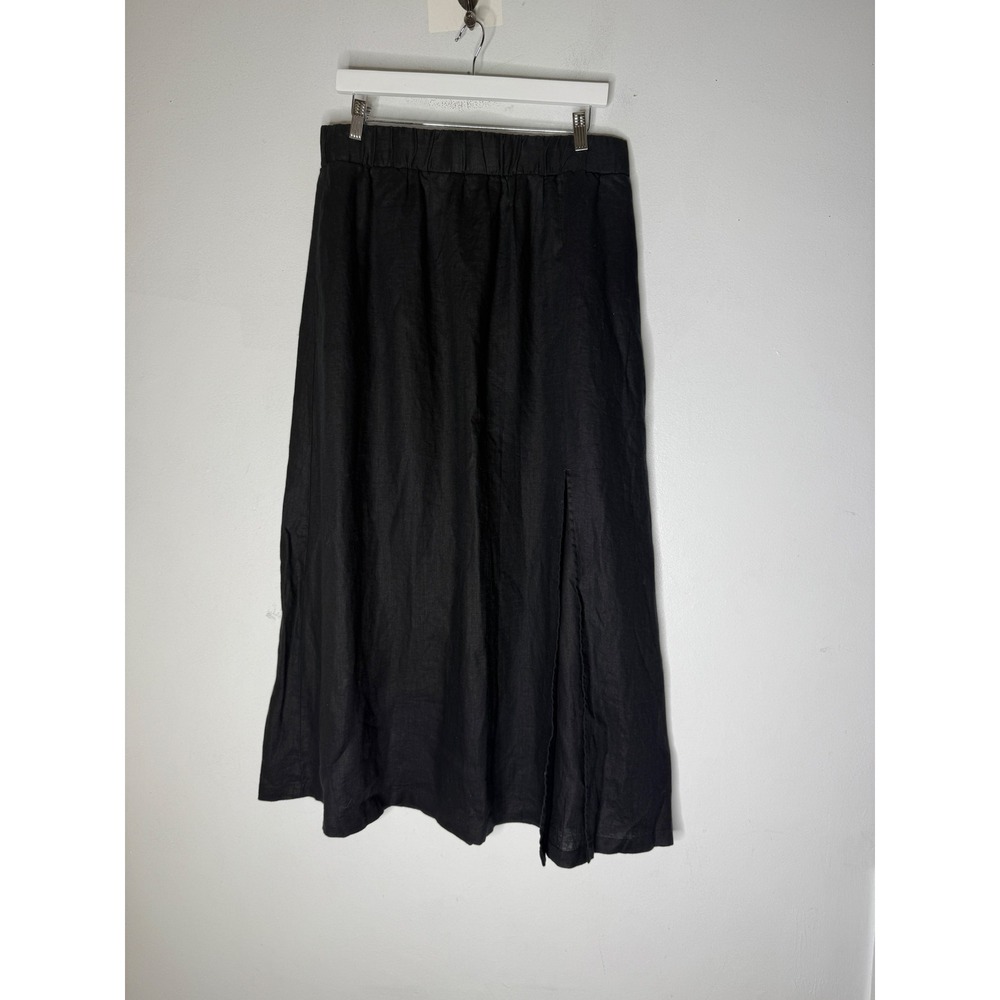 Quince Black 100% European Linen Maxi Skirt with Pockets and Side Slit Size L